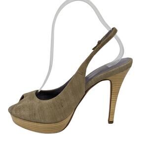 Cole Haan Mariela Air Pumps 7 Tan Leather Peep Toe Slingback Platform Heels